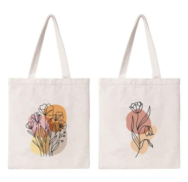 Minimal line art printed cotton tote bags